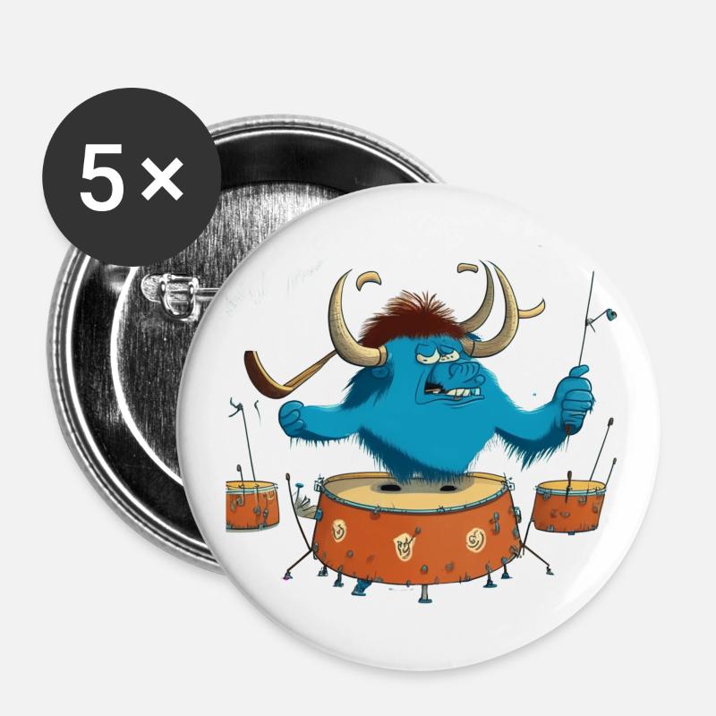 Buffalo on drums - Buttons small 1''/25 mm (5-pack) - white