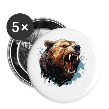 Bär Grizzlybär Brüllt Bärenkopf Natur Wildnis Wald - Buttons klein 25 mm (5er Pack) - Weiß - Vorne