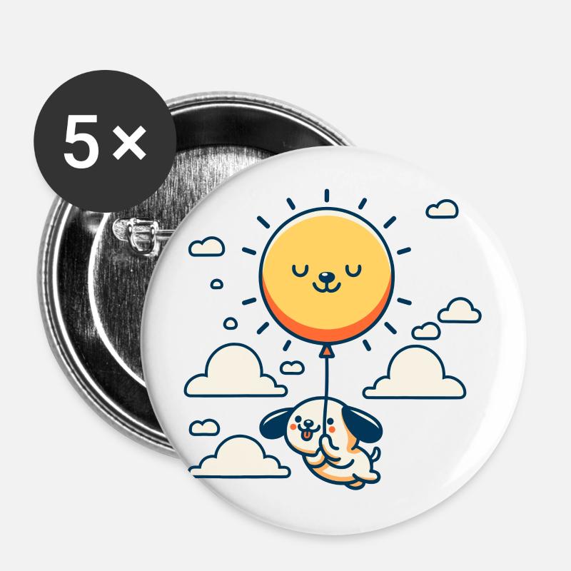 Der Ballon, die Sonne und ein glücklicher Hund - Buttons klein 25 mm (5er Pack) - Weiß