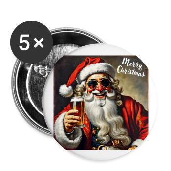 Père Noël avec lunettes de soleil et verre à bière - Lot de 5 petits badges (25 mm) - blanc - Devant