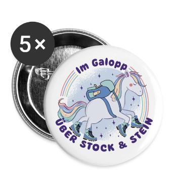Einhorn - Wandern mit Kind - über Stock und Stein - Buttons klein 25 mm (5er Pack) - Weiß - Vorne