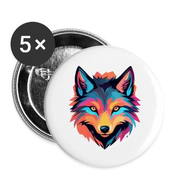 Dessin de loup - Lot de 5 petits badges (25 mm) - blanc - Devant