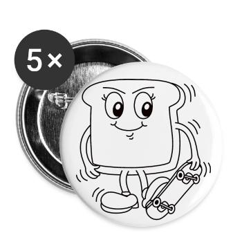 Toast mit Skateboard - Buttons klein 25 mm (5er Pack) - Weiß - Vorne