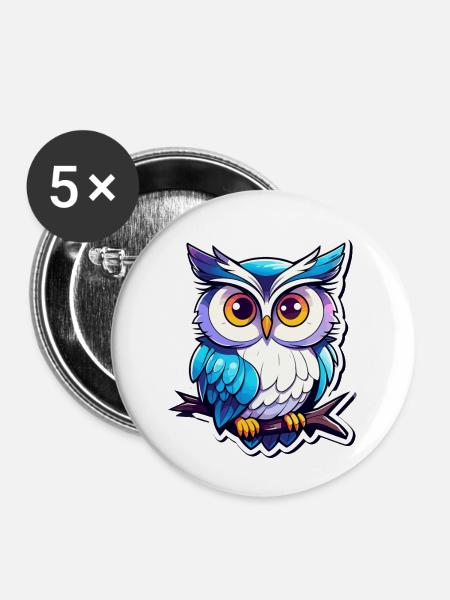 Eule Illustration - Buttons klein 25 mm (5er Pack) - Weiß
