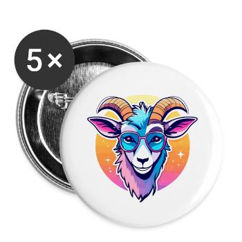 Illustration de chèvre - Lot de 5 petits badges (25 mm) - blanc - Devant