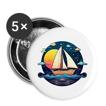 Illustration de voilier - Lot de 5 petits badges (25 mm) - blanc - Devant