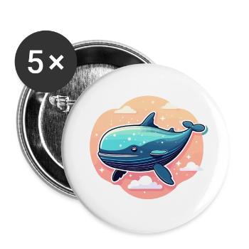 Whale Illustration - Buttons small 1''/25 mm (5-pack) - white - Front
