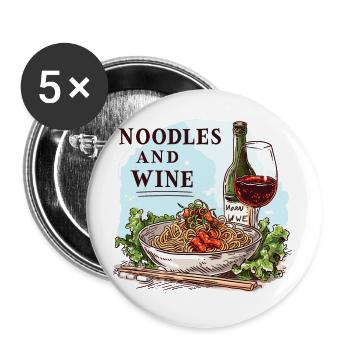 Nudeln und Wein Essen Alkohol Lustige Sprüche - Buttons klein 25 mm (5er Pack) - Weiß - Vorne