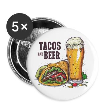 Tacos And Beer Essen Alkohol Lustige Sprüche - Buttons klein 25 mm (5er Pack) - Weiß - Vorne
