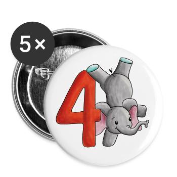 4th Birthday Elephant - Buttons small 1''/25 mm (5-pack) - white - Front