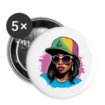 Fille à l’ambiance urbaine - Lot de 5 petits badges (25 mm) - blanc - Devant