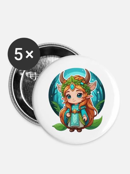 Druide Niedlich Illustration - Buttons klein 25 mm (5er Pack) - Weiß