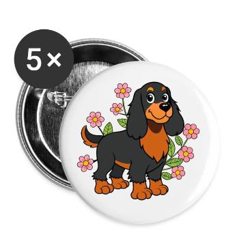 Petit setter gordon - Lot de 5 petits badges (25 mm) - blanc - Devant