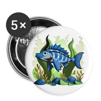 Blue fish - Buttons small 1''/25 mm (5-pack) - white - Front