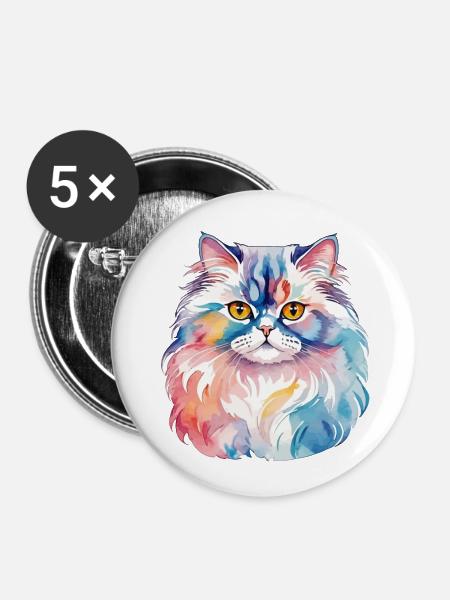 Perserkatze Wasserfarben - Buttons klein 25 mm (5er Pack) - Weiß