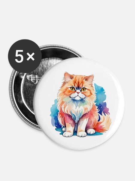 Perserkatze Wasserfarben - Buttons klein 25 mm (5er Pack) - Weiß