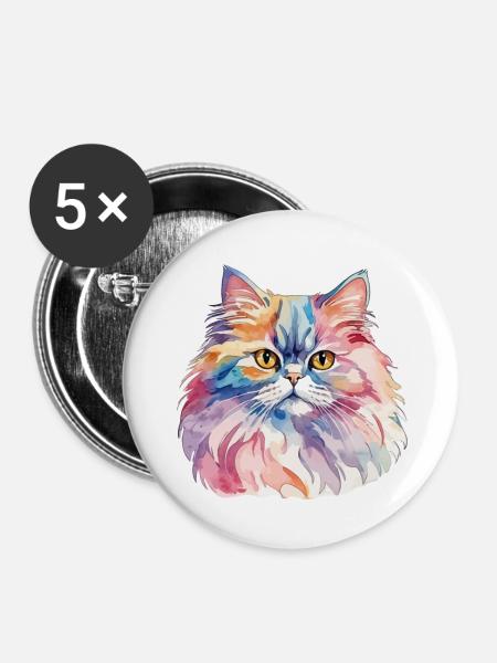 Perserkatze Wasserfarben - Buttons klein 25 mm (5er Pack) - Weiß