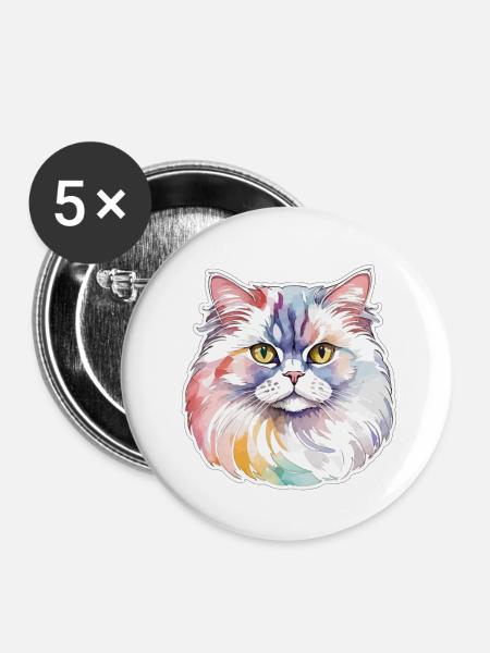 Perserkatze Wasserfarben - Buttons klein 25 mm (5er Pack) - Weiß