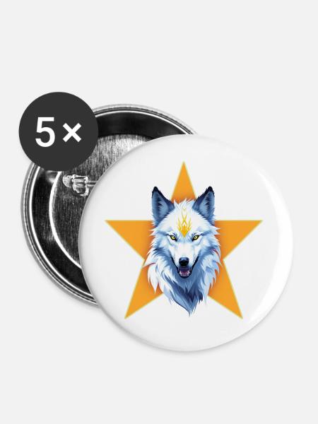 WEISSER WOLF - Buttons klein 25 mm (5er Pack) - Weiß