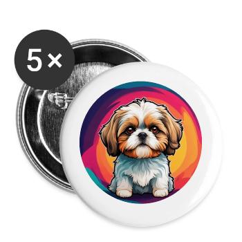 Shih Tzu Portrait im Farbkreis - Buttons klein 25 mm (5er Pack) - Weiß - Vorne