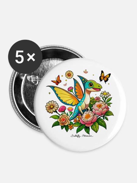 Pteranodon-Schmetterling - Buttons klein 25 mm (5er Pack) - Weiß