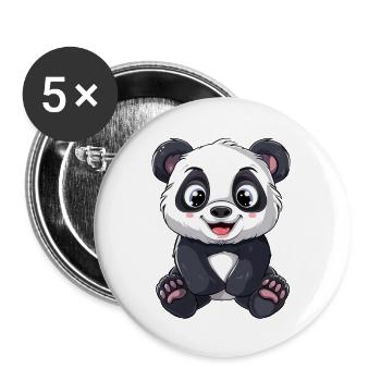 Niedlicher Panda Mit Großen Augen - Buttons klein 25 mm (5er Pack) - Weiß - Vorne