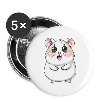 Personnage de dessin animé de hamster mignon - Lot de 5 petits badges (25 mm) - blanc - Devant