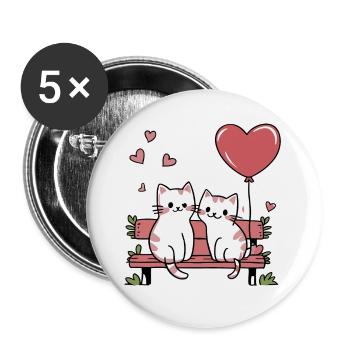 Katzenpaar auf einer Parkbank mit Herzen - Buttons klein 25 mm (5er Pack) - Weiß - Vorne
