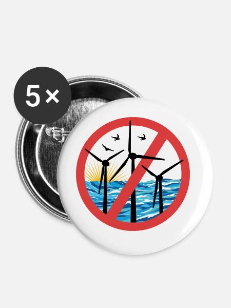 Stopp Offshore Windkraft - Buttons klein 25 mm (5er Pack) - Weiß