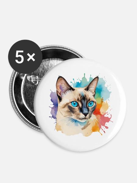 Siamkatze Wasserfarben - Buttons klein 25 mm (5er Pack) - Weiß