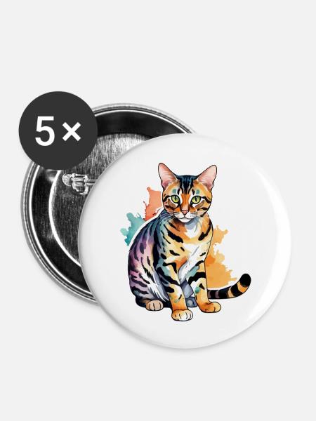 Bengalkatze Wasserfarben - Buttons klein 25 mm (5er Pack) - Weiß