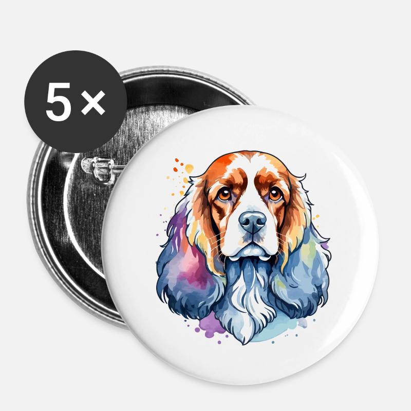 American Cocker Spaniel Wasserfarben - Buttons klein 25 mm (5er Pack) - Weiß