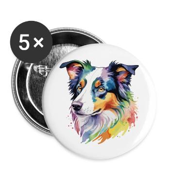 Border Collie Watercolors - Buttons small 1''/25 mm (5-pack) - white - Front