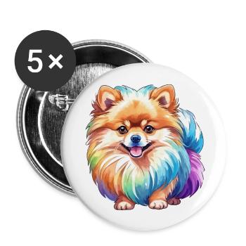 Pomeranian Zwergspitz Wasserfarben - Buttons klein 25 mm (5er Pack) - Weiß - Vorne