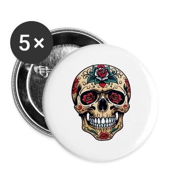 Totenkopf Neo Traditional - Buttons klein 25 mm (5er Pack) - Weiß - Vorne