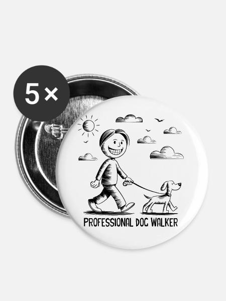 Professional Dog Walker - Buttons klein 25 mm (5er Pack) - Weiß
