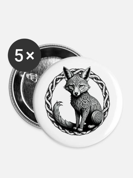 Fuchs mit keltischem Knoten 01 - Buttons klein 25 mm (5er Pack) - Weiß