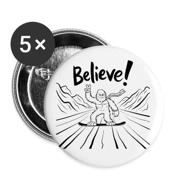 Sasquatch Bigfoot Snowboard Snowboarder - Buttons small 1''/25 mm (5-pack) - white - Front