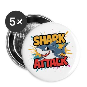 Funny Shark Shark Attack Sea Lover - Buttons small 1''/25 mm (5-pack) - white - Front