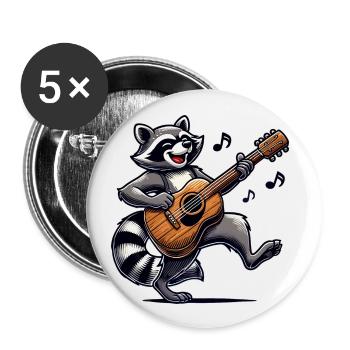 Raccoon Guitare Musique - Lot de 5 petits badges (25 mm) - blanc - Devant