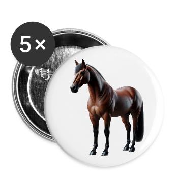 Pferd Braun - Buttons klein 25 mm (5er Pack) - Weiß - Vorne