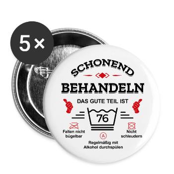 HANDLE MIT SORGFALT – 76 JAHRE PERFEKTION - Buttons klein 25 mm (5er Pack) - Weiß - Vorne