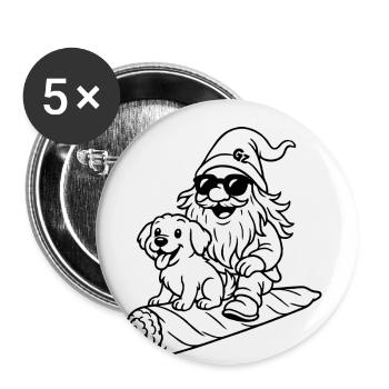 Cooler Zwerg auf fliegendem Joint mit Hund - Buttons klein 25 mm (5er Pack) - Weiß - Vorne