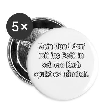 Chien au lit, sort, cadeau - Lot de 5 petits badges (25 mm) - blanc - Devant