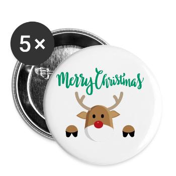 merry christmas reindeer Rentier Noël Xmas - Lot de 5 petits badges (25 mm) - blanc - Devant