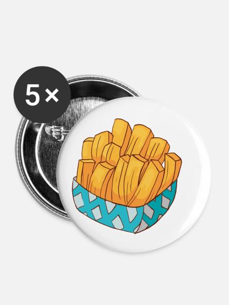 French Fries Pommes Frites - Buttons klein 25 mm (5er Pack) - Weiß