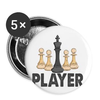 Joueur d'échecs joueur roi cadeau - Lot de 5 petits badges (25 mm) - blanc - Devant