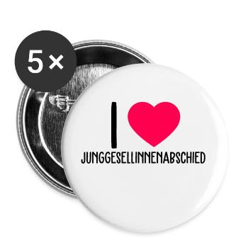 I Love enterrement de vie de jeune fille - Lot de 5 petits badges (25 mm) - blanc - Devant