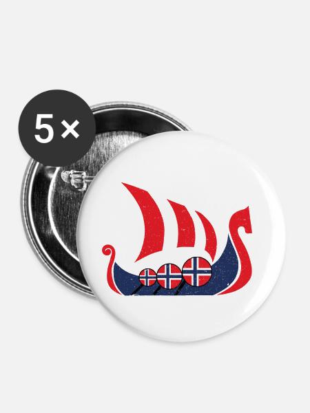 Wikingerschiff Norway Geschenk - Buttons klein 25 mm (5er Pack) - Weiß
