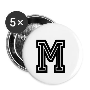 Buchstabe M - College Schule Universität Uni USA - Buttons klein 25 mm (5er Pack) - Weiß - Vorne